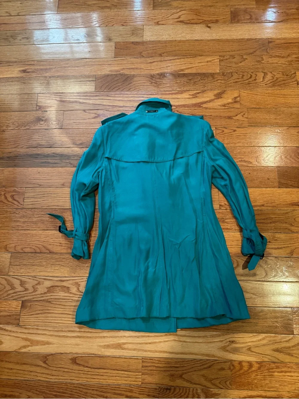 Burberry Prorsum Teal Silk Blend Trench Coat Womens Medium ITA 44 - Picture 3 of 7